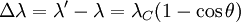 \ \Delta\lambda=\lambda'-\lambda=\lambda_C(1-\cos\theta)