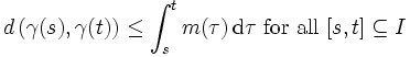 d \left (\gamma (j), \gamma (t) \right) \leq \int_ {
s}
^ {
t}
m (\taŭ) '\' 