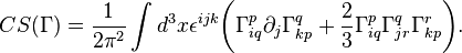 CS (\Gamma) \frac {
1}
{
2\pi^2}
\int d^3ks\epsilon^ {
ijk}
\bigl (\Gama^p_ {
iq}
\partial_j\Gama^q_ {
kp}
+\frac {
2}
{
3}
\Gama^p_ {
iq}
\Gama^q_ {
Jr}
\Gama^r_ {
kp}
\bigr).