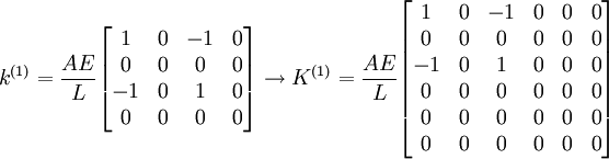k^{(1)}
=
\frac{AE}{L}
\begin{bmatrix}
1 