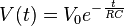 V(t)=V_0 e^{-\frac{t}{RC}}