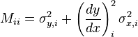 M_ {
ii}
\sigma^2_ {
y, mi}
+\left (\frac {
dy}
{
dks}
\right)^ 2_i \sigma^2_ {
x, mi}