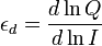 \epsilon_d = \frac {
d \ln Q}
{d \ln I}