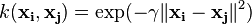 k(\mathbf{x_i},\mathbf{x_j})=\exp(-\gamma \|\mathbf{x_i} - \mathbf{x_j}\|^2)