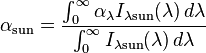 \alfa_ {
\matrm {
suno}
}
\displaystyle\frac {
\int_0^\infty \alpha_\lambda mi {
\lambda \matrm {
suno}
}
(\lambda) '\' 