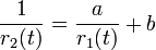 
\frac{1}{r_{2}(t)} = \frac{a}{r_{1}(t)} + b
