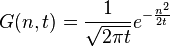 G(n, t) = \frac {1}{\sqrt{2\pi t}} e^{-\frac{n^2}{2t}}