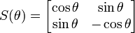 
S(\theta) =
\begin{bmatrix}
\cos \theta & \sin \theta \\
\sin \theta & -\cos \theta \\
\end{bmatrix}
