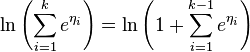  \ln \left(\sum_{i=1}^{k} e^{\eta_i}\right) = \ln \left(1+\sum_{i=1}^{k-1} e^{\eta_i}\right)
