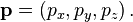 \mathbf{p} = \left(p_x,p_y,p_z \right). 