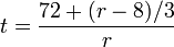  t = \frac{72 + (r - 8)/3}{r} 
