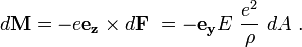  d\mathbf{M} = -e\mathbf{e_z} \times   d\mathbf{F}\ = -\mathbf{e_y} E \ \frac {e^2} {\rho} \ dA  \ . 