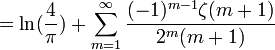  = \ln ( \frac{4}{\pi} ) + \sum_{m=1}^{\infty} \frac{(-1)^{m-1} \zeta(m+1)}{2^m (m+1)} 