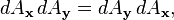  dA_{\bold{x}}\,dA_{\bold{y}} = dA_{\bold{y}}\,dA_{\bold{x}} , \,\!