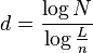 d=\frac{\log{N}}{\log{\frac{L}{n}}}