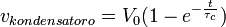 v_{kondensatoro} = V_0 (1 - e^{-\frac{t}{\tau_c}}) 