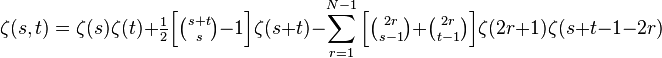 \zeta(s,t)=\zeta(s)\zeta(t)+\tfrac{1}{2}\Big\zeta(s+t)-\sum_{r=1}^{N-1}\Big\zeta(2r+1)\zeta(s+t-1-2r)
