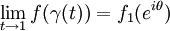 \lim_ {
t\rightarow1}
f (\gamma (t)) = f_ {
1}
(e^ {
i\theta}
)