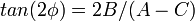 \displaystyle  tan(2 \phi)=2B/(A-C)