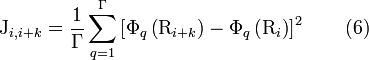
\mathrm{J}_{i, i+k} = \frac{1}{\Gamma} \sum_{q=1}^{\Gamma} \left^2
\qquad \text{(6)}

