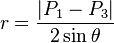 r=\frac{|P_1-P_3|}{2\sin\theta}