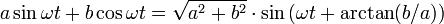 a \sin \omega t + b \cos \omega t = \sqrt{a^2+b^2} \cdot \sin \left(\omega t + \arctan (b/a) \right)