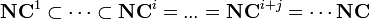 \tekstbf {
NC}
^ 1 \subset \cdots \subset \tekstbf {
NC}
^ i = ...
= \tekstbf {
NC}
^ {
i j}
= \cdot'oj \tekstbf {
NC}