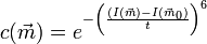 
c(\vec{m}) = e^{-\left(\frac{(I(\vec{m}) - I(\vec{m}_0)}{t}\right)^6}
