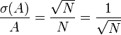 {\sigma (A)\over A} ={\sqrt N\over N}={1 \over \sqrt {N}}\,