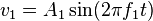 v_1 = A_1\sin (2\pi f_1 t)\,