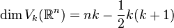 /dim V_k(/mathbb R^n) = nk - /frac{1}{2}k(k+1)