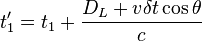 t_1^\prime = t_1 + \frac{D_L+v\delta t \cos\theta}{c}