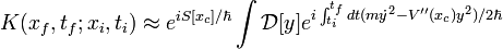 K(x_{f},t_{f};x_{i},t_{i}) approx e^{i S[x_{c}]/ hbar} int mathcal{D}[y] e^{i int_{t_{i}}^{t_{f}}dt (m dot{y}^{2} - V''(x_{c}) y^{2})/2hbar} 