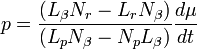 p=\frac{(L_\beta N_r - L_r N_\beta)}{(L_p N_\beta - N_p L_\beta)}\frac{d\mu}{dt}