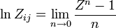 \ln Z_ {
ij}
= \lim_ {
n\to 0}
\dfrac {
Z^ {
n}
- 1}
{
n}