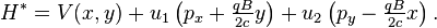 
H^* = V(x, y) + u_1 \left(p_x + \tfrac{q B}{2c}y\right) + u_2 \left(p_y - \tfrac{q B}{2c}x\right).
