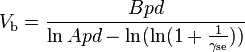 
V_\mathrm{b} = \frac {Bpd}{\ln Apd - \ln(\ln(1 + \frac {1}{\gamma_\mathrm{se} }))}
