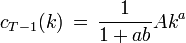 c_{T-1}(k) \, = \, \frac{1}{1+ab} Ak^a