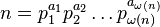  n= p_1^{a_1}p_2^{a_2} \dots p_{\omega(n)}^{a_{\omega(n)}}
