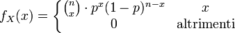 f_X(x) = left{ begin{matrix} binom{n}{x} cdot p^x (1-p)^{n-x} & x \ 0 & text{altrimenti} end{matrix} right.