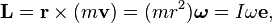 \mathbf{L} = \mathbf{r}\times(m\mathbf{v}) = (mr^2)\boldsymbol\omega = I\omega\bold e,