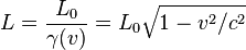 L=\frac{L_{0}}{\gamma(v)}=L_{0}\sqrt{1-v^{2}/c^{2}}
