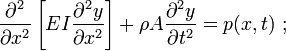 \frac{\partial^2}{\partial x^2}\left[ EI\frac{\partial^2 y}{\partial x^2} \right] + \rho A \frac{\partial^2 y}{\partial t^2} = p(x,t)  \ ; 