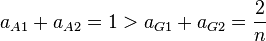 a_ {
A1}
+ a_ {
A2}
= 1> a_ {
G kun nombro}
+ a_ {
G2}
= \frac 2 'n\' 