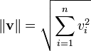 \left\| \mathbf{v} \right\| = \sqrt{\sum_{i=1}^n v_i^2}