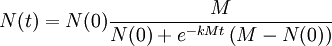 N(t) = N(0) frac{M}{N(0)+e^{-kMt}left(M-N(0)right)}