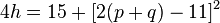 4h = 15+[2(p+q)-11]^2