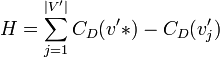 H= \displaystyle{\sum^{|V'|}_{j=1}{C_D(v'*)-C_D(v'_j)}}