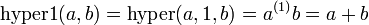 \operatorname{hyper1} (a, b) = \operatorname{hyper}(a, 1, b) = a ^ {(1)} b = a+b