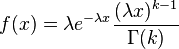 f(x) = lambda e^{-lambda x} frac{(lambda x)^{k-1}}{Gamma(k)}